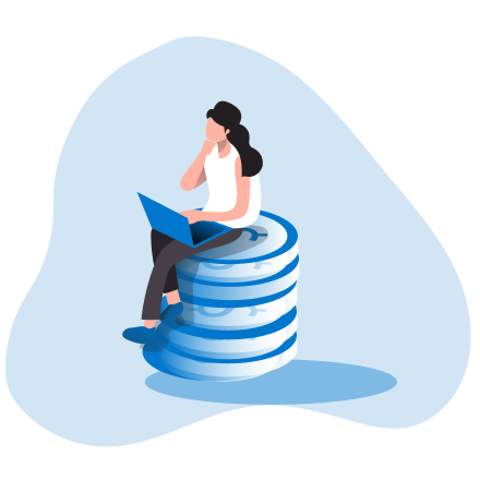 Individual sitting on top of coins illustration