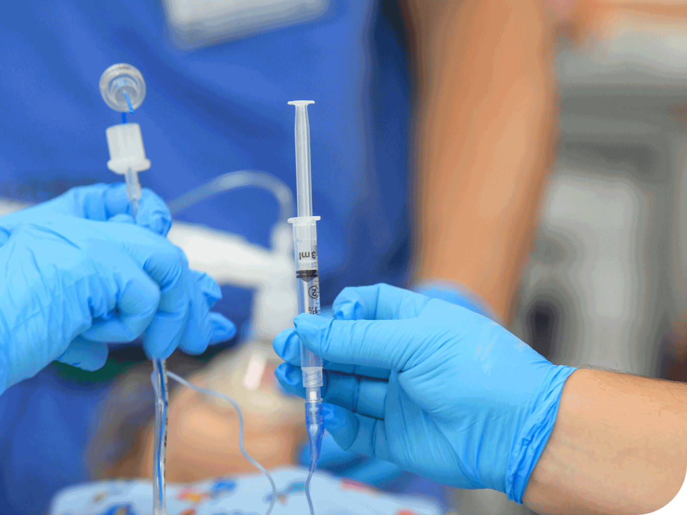 Nurse practicing with a face mask