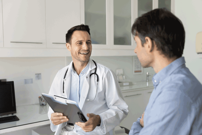 Urologist discussing results with patient