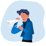 individual sneezing into a tissue graphic